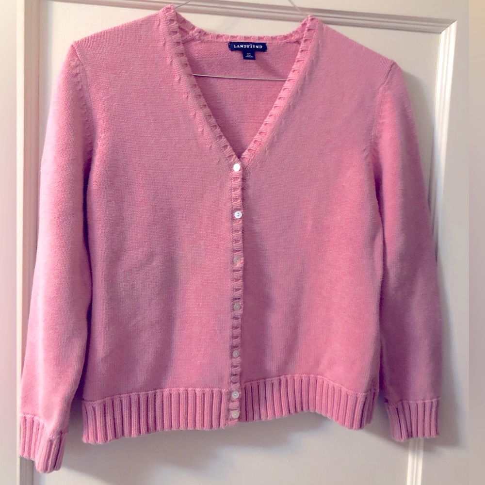 Land’s End Women’s Spring/Summer Pink Cotton Cardigan 10 M/P